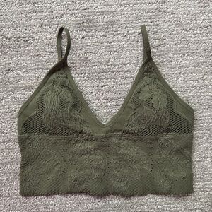 Olive Floral Textured Padded Bralette Size M/L)